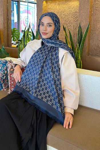 Lamelif G Desen Kaşmir Çift Taraflı Şal Gece Mavisi