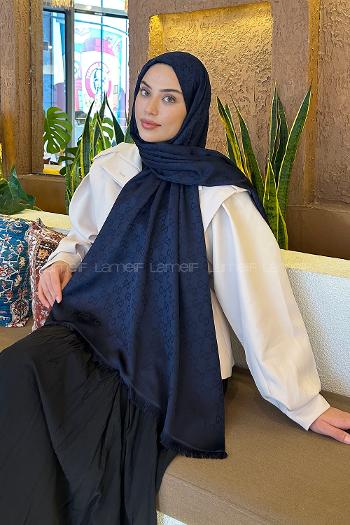 Lamelif G Desen Kaşmir Çift Taraflı Şal Lacivert