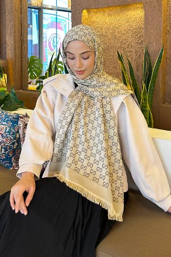 Soft Brown Cotton Fabric Cashmere Striped Printed Shawl