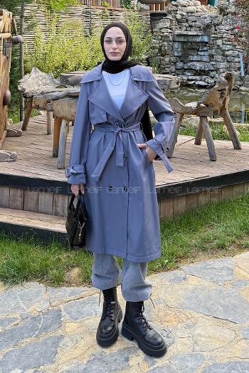 Anthracite Long Arm Belted Cotton Trench Coat