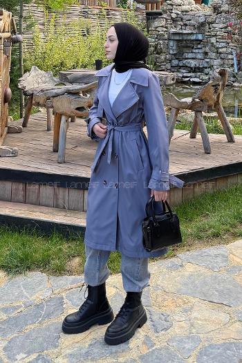 Anthracite Long Arm Belted Cotton Trench Coat