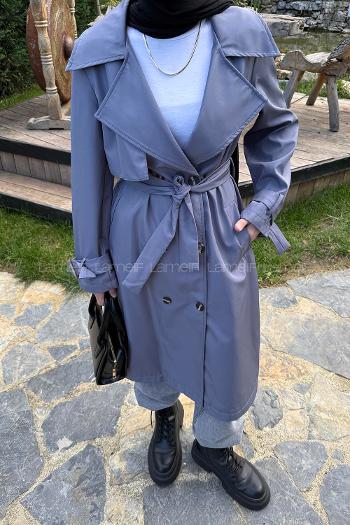 Anthracite Long Arm Belted Cotton Trench Coat