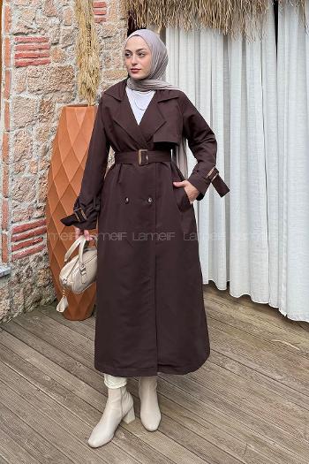 Bitter Brown Long Arm Belted Cotton Trench Coat