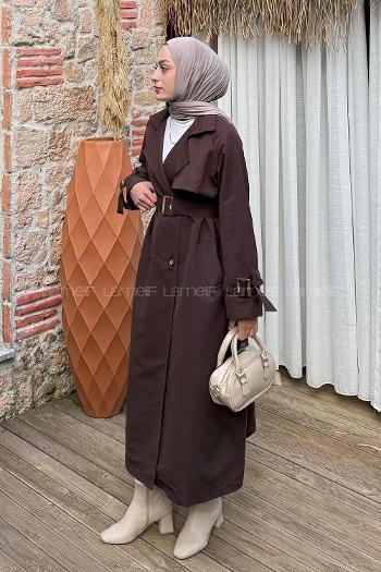 Bitter Brown Long Arm Belted Cotton Trench Coat