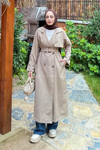 Mink Long Arm Belted Cotton Trench Coat