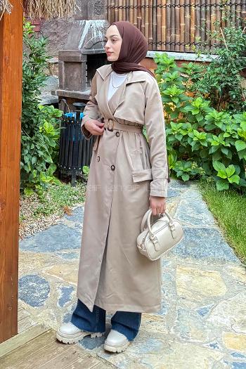 Mink Long Arm Belted Cotton Trench Coat