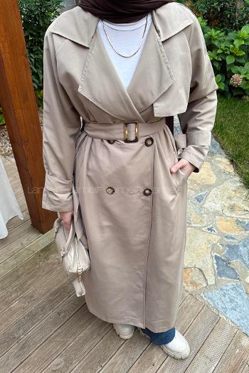 Mink Long Arm Belted Cotton Trench Coat