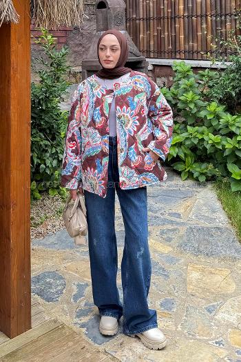 Lamelif Desenli Kapitone Mont Acı Kahve