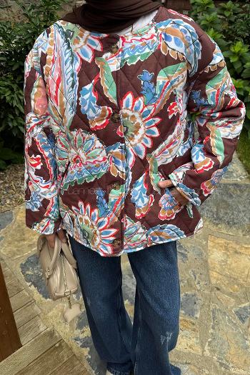 Lamelif Desenli Kapitone Mont Acı Kahve