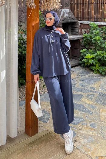 Navy Blue Hood Neck Viscose Fabric Polyester Comfortable Suit