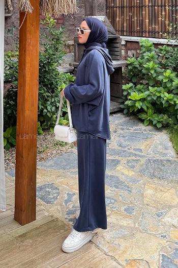 Navy Blue Hood Neck Viscose Fabric Polyester Comfortable Suit