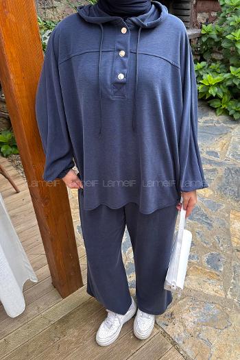 Navy Blue Hood Neck Viscose Fabric Polyester Comfortable Suit