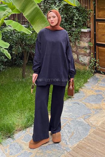 Lamelif Kol Detaylı İkili Takım Lacivert