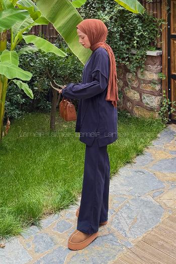 Lamelif Kol Detaylı İkili Takım Lacivert