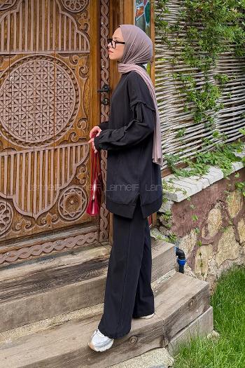 Lamelif Kol Detaylı İkili Takım Siyah