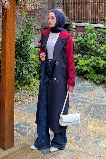 Lamelif Retrica İki Renk Trençkot  Bordo