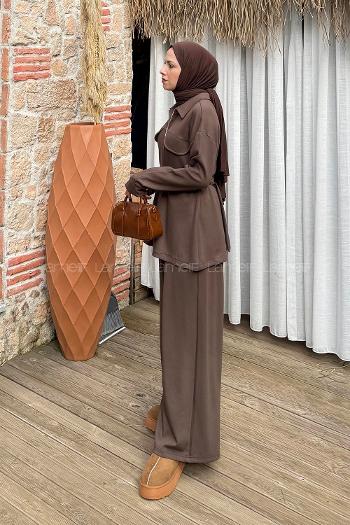 Lamelif Roba Detaylı Kemerli İkili Takım Kahverengi