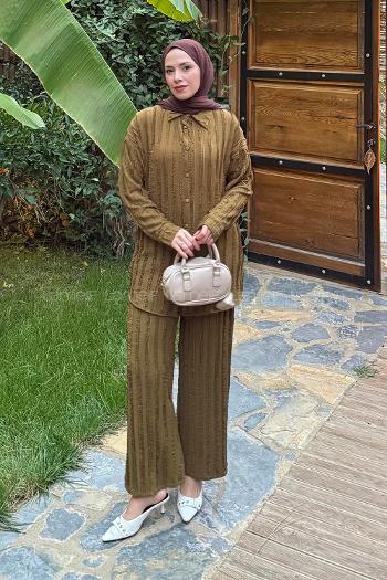 Lamelif Şerit Detaylı İkili Takım Haki