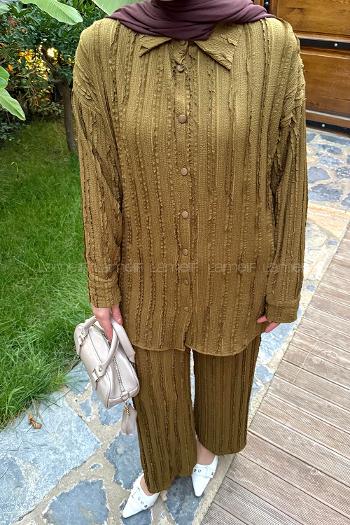 Lamelif Şerit Detaylı İkili Takım Haki