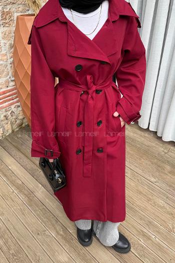 Claret Red Reglan Sleeveless Arm Without Accessories Poplin Fabric Trench Coat