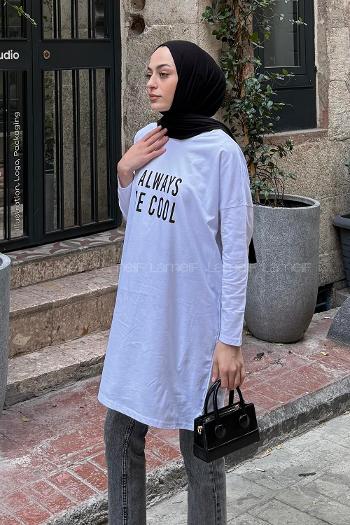 Lamelif Always Be Cool Baskılı Sweat Beyaz
