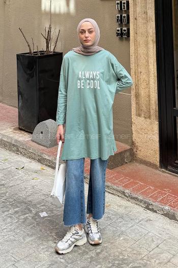 Lamelif Always Be Cool Baskılı Sweat Çağla Yeşili