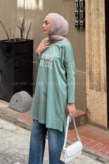 Lamelif Always Be Cool Baskılı Sweat Çağla Yeşili