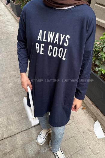 Lamelif Always Be Cool Baskılı Sweat Lacivert