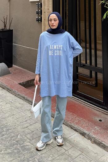 Blue Crew Neck Cotton Tunic