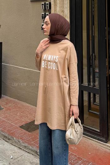Brown With Milk Crew Neck Cotton Tunic