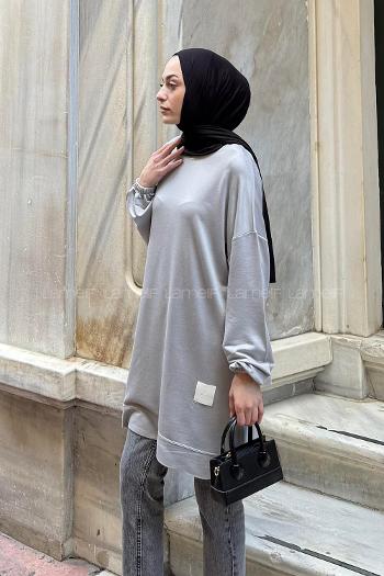 Lamelif Armalı Bisiklet Yaka Sweat Gri