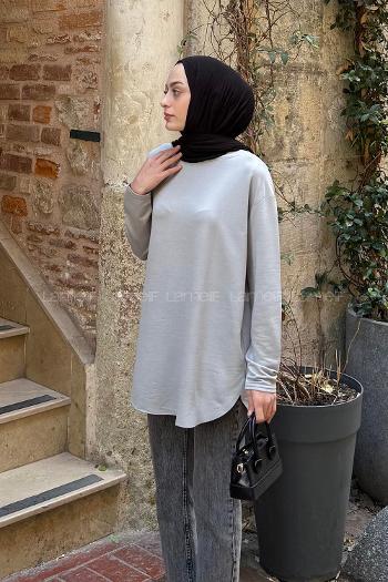Gray Crew Neck Cotton Tunic