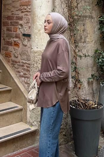 Brown Crew Neck Cotton Tunic