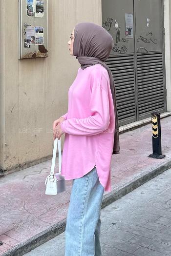 Candy Pink Crew Neck Cotton Tunic