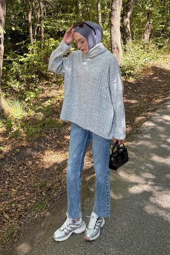 Lamelif Balıkçı Yaka Kazak Gri