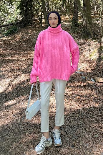 Lamelif Balıkçı Yaka Kazak Pembe