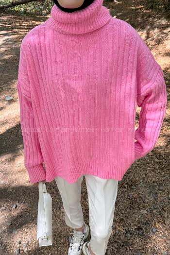 Lamelif Balıkçı Yaka Kazak Pembe