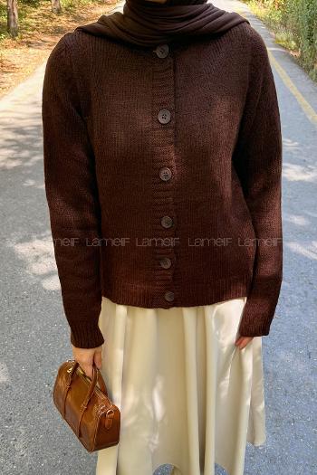 Lamelif Bisiklet Yaka Kısa Hırka Acı Kahve