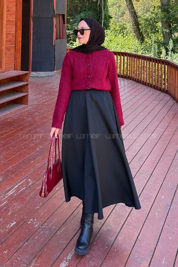 Claret Red Crew Neck Long Arm Acrylic Polyester Cardigan