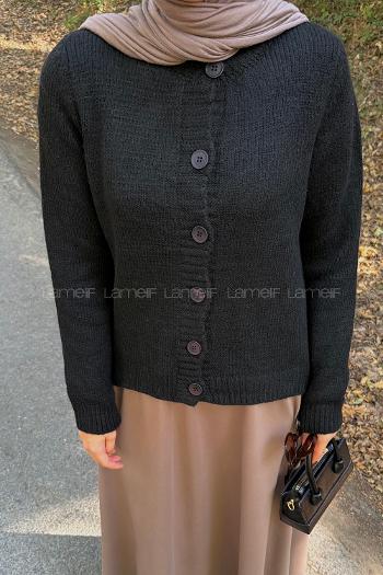 Lamelif Bisiklet Yaka Kısa Hırka Siyah