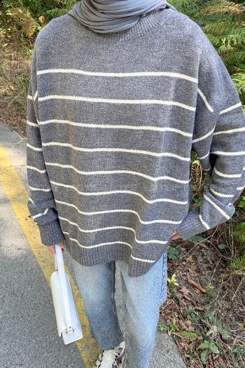 Lamelif Çizgili Triko Kazak Antrasit