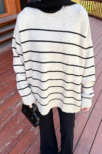Beige Neckband Long Arm Jumper