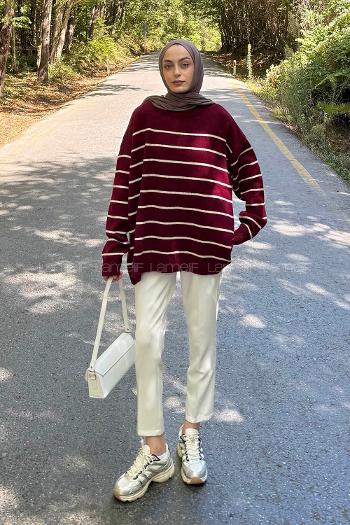 Claret Red Neckband Long Arm Jumper