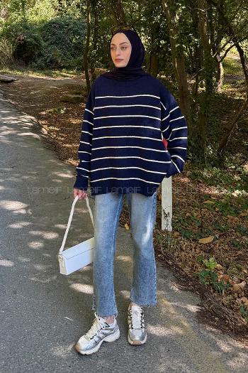 Navy Blue Neckband Long Arm Jumper