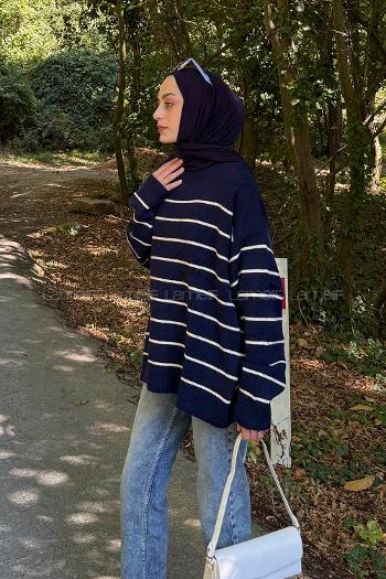 Navy Blue Neckband Long Arm Jumper