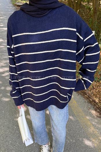 Navy Blue Neckband Long Arm Jumper