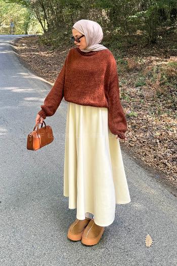 Lamelif Dik Yaka Balon Kazak Tarçın