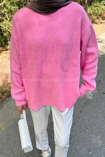 Lamelif İnce Örgülü Kazak Pembe