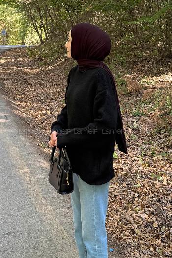 Lamelif İnce Örgülü Kazak Siyah