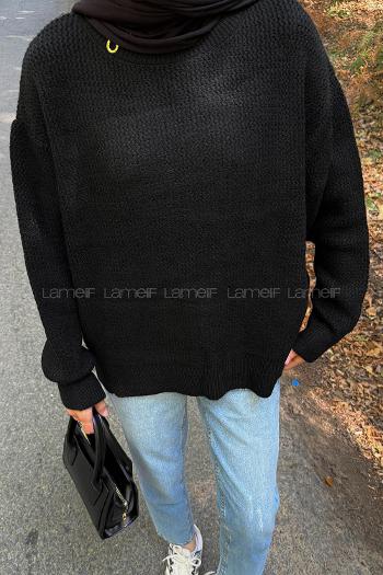 Lamelif İnce Örgülü Kazak Siyah